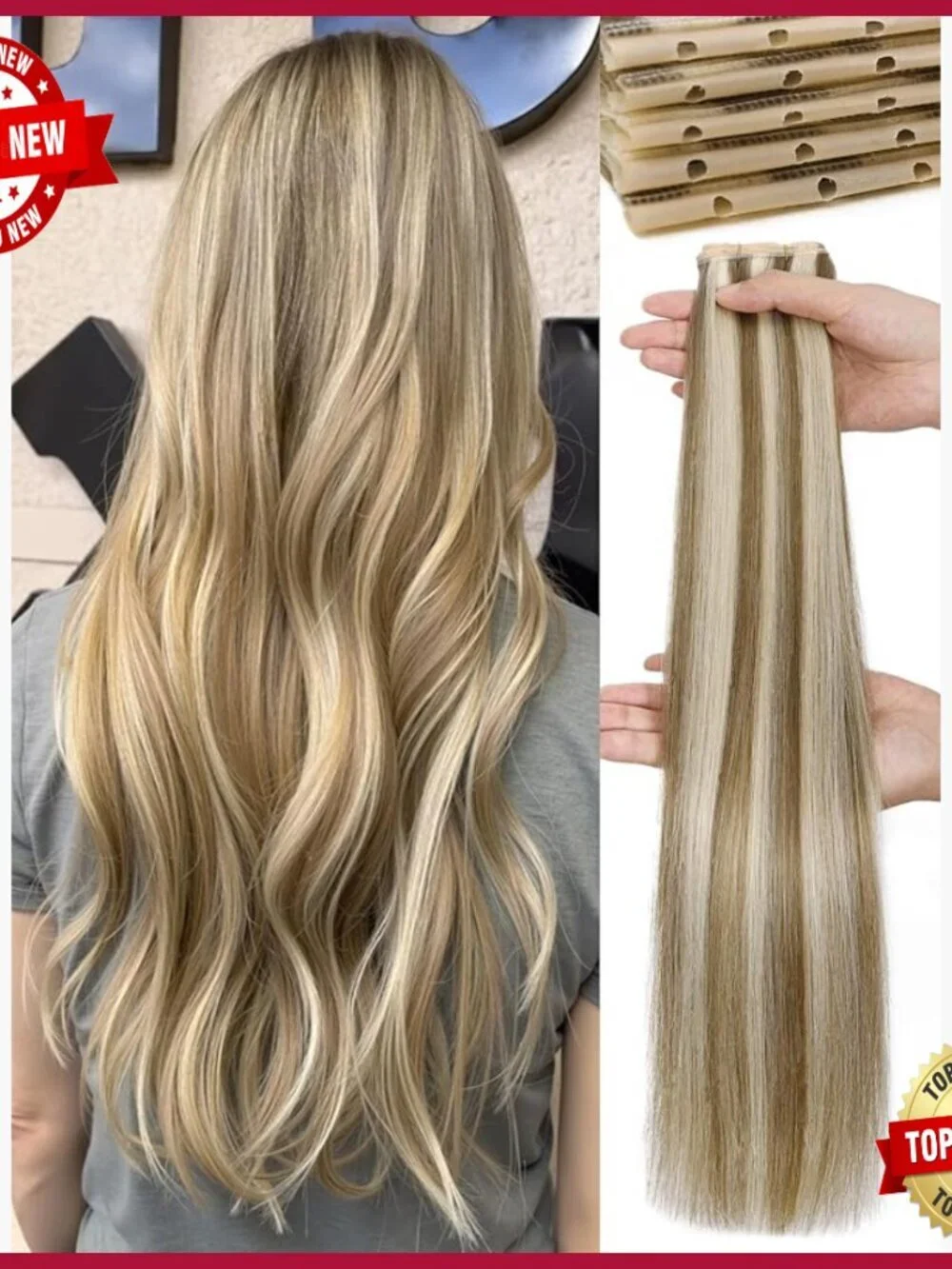 18 Inch Human Hair Extensions, 100g Glueless Wefts, Reusable Installation